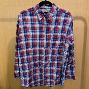 Vintage 100% Cotton Plaid Button Up With Embroidered Cherries | Size L